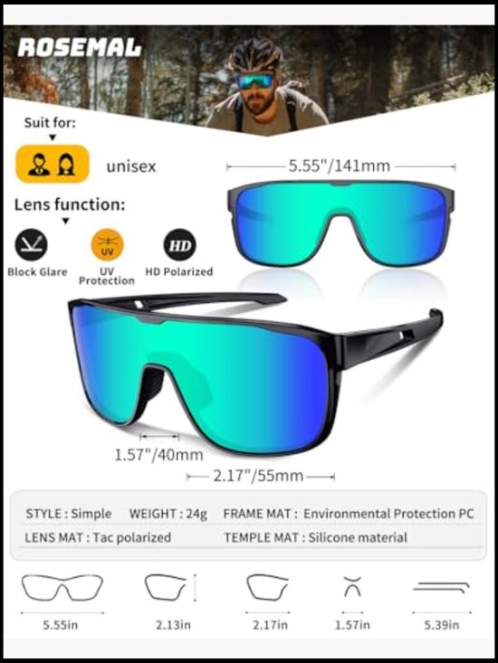 Polarized Sports Sunglasses UV400 Protection Cycling Running Baseball Unisex main image 2